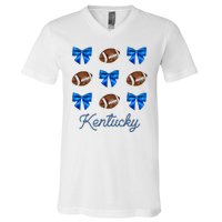 Coquette Bow Football Kentucky Lover V-Neck T-Shirt