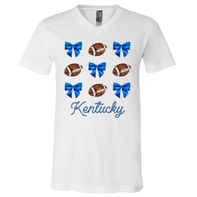 Coquette Bow Football Kentucky Lover V-Neck T-Shirt