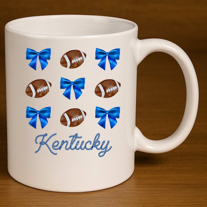 Coquette Bow Football Kentucky Lover 11oz C Handle Ceramic Mug
