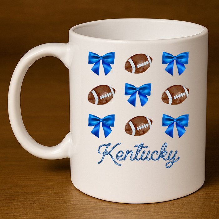 Coquette Bow Football Kentucky Lover 11oz C Handle Ceramic Mug