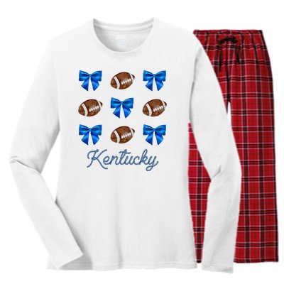 Coquette Bow Football Kentucky Lover Women's Long Sleeve Flannel Pajama Set 