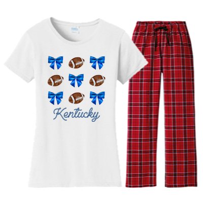 Coquette Bow Football Kentucky Lover Women's Flannel Pajama Set