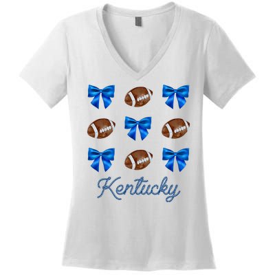 Coquette Bow Football Kentucky Lover Women's V-Neck T-Shirt