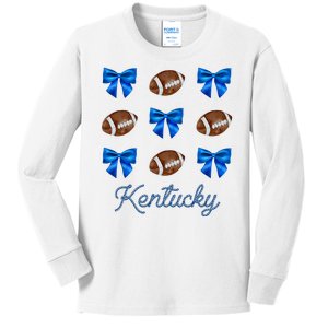 Coquette Bow Football Kentucky Lover Kids Long Sleeve Shirt