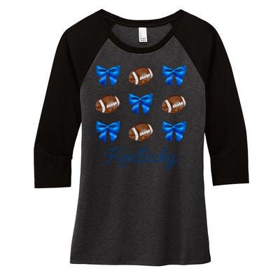 Coquette Bow Football Kentucky Lover Women's Tri-Blend 3/4-Sleeve Raglan Shirt