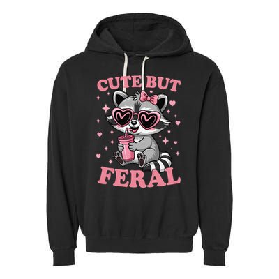 Cute But Feral Funny Racoon With Glasses Gift Garment-Dyed Fleece Hoodie