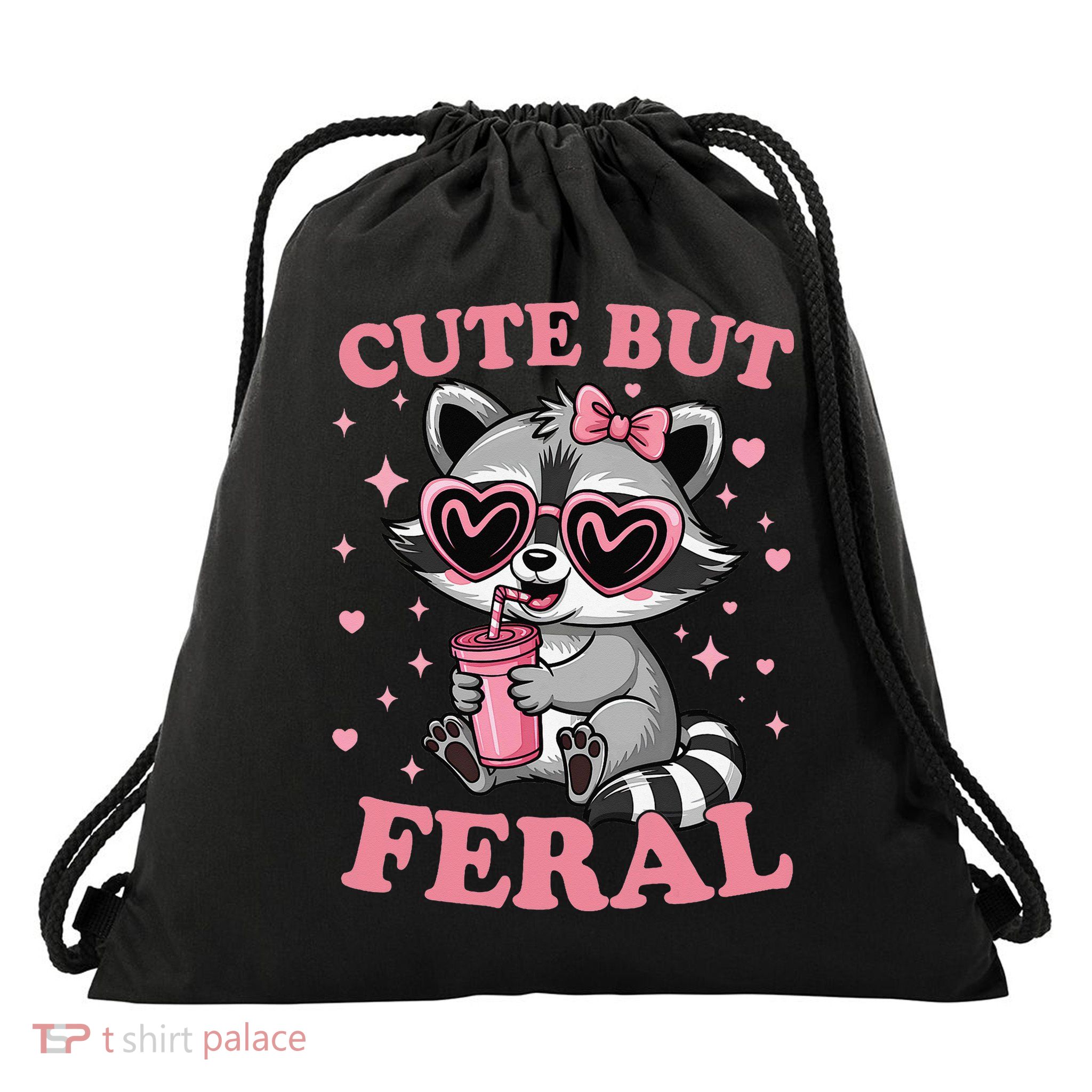 Cute But Feral Funny Racoon With Glasses Gift Drawstring Bag