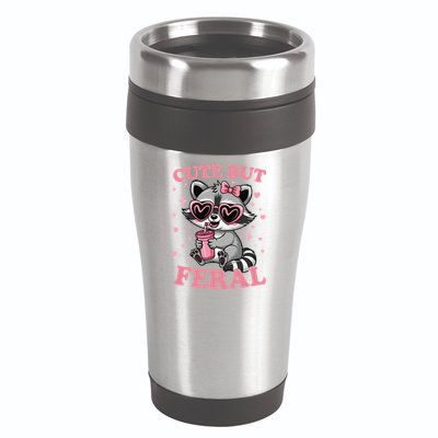 Cute But Feral Funny Racoon With Glasses Gift 16oz Travel Tumbler