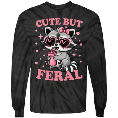 Cute But Feral Funny Racoon With Glasses Gift Tie-Dye Long Sleeve Shirt