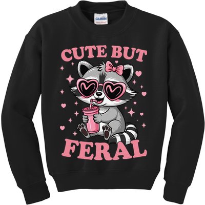 Cute But Feral Funny Racoon With Glasses Gift Kids Sweatshirt