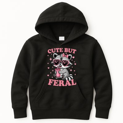 Cute But Feral Funny Racoon With Glasses Gift Kids Hoodie