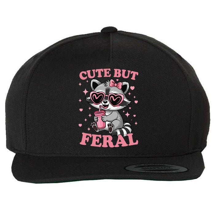 Cute But Feral Funny Racoon With Glasses Gift Wool Snapback Cap
