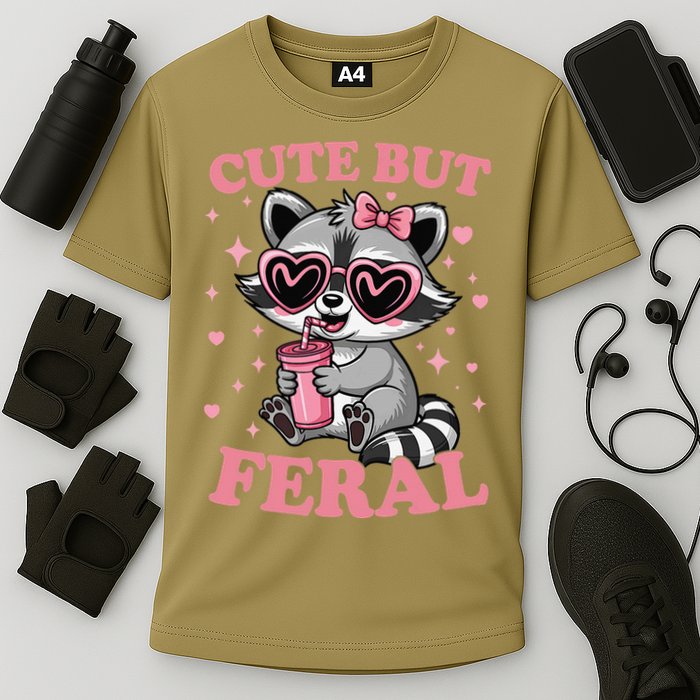Cute But Feral Funny Racoon With Glasses Gift Cooling Performance Crew T-Shirt