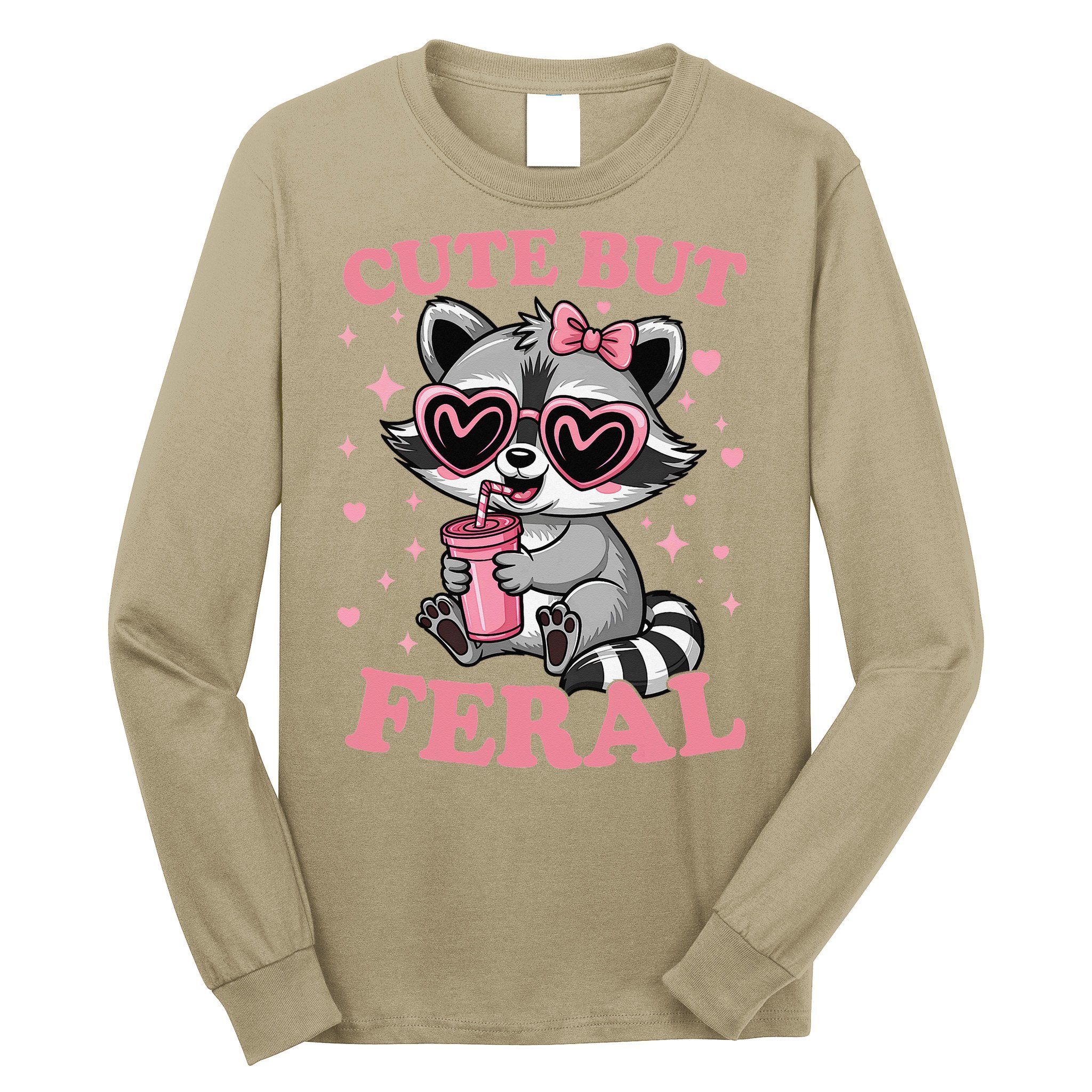 Cute But Feral Funny Racoon With Glasses Gift Long Sleeve Shirt