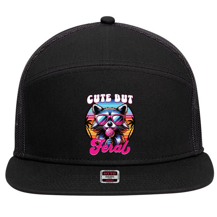 Cute But Feral Funny Trash Panda 7 Panel Mesh Trucker Snapback Hat