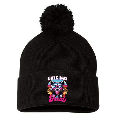 Cute But Feral Funny Trash Panda Pom Pom 12in Knit Beanie