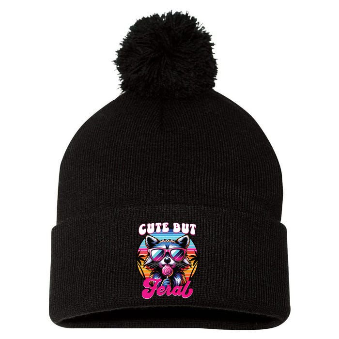 Cute But Feral Funny Trash Panda Pom Pom 12in Knit Beanie