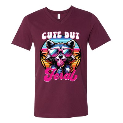 Cute But Feral Funny Trash Panda V-Neck T-Shirt