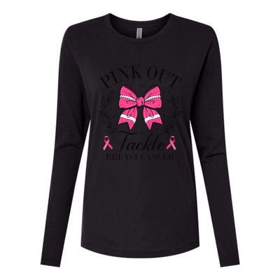 Coquette Bow Football Pin.K Out Tackle Breast Cancer Fight Womens Cotton Relaxed Long Sleeve T-Shirt