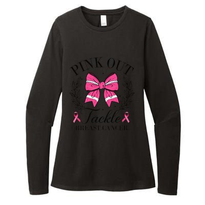 Coquette Bow Football Pin.K Out Tackle Breast Cancer Fight Womens CVC Long Sleeve Shirt