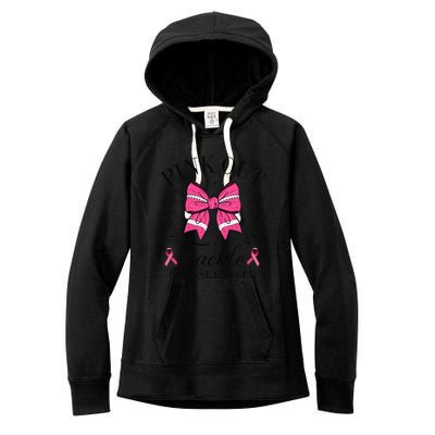 Coquette Bow Football Pin.K Out Tackle Breast Cancer Fight Women's Fleece Hoodie