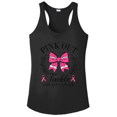 Coquette Bow Football Pin.K Out Tackle Breast Cancer Fight Ladies PosiCharge Competitor Racerback Tank