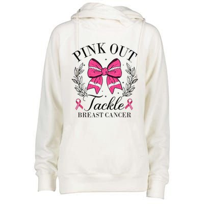 Coquette Bow Football Pin.K Out Tackle Breast Cancer Fight Womens Funnel Neck Pullover Hood