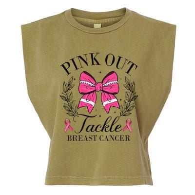 Coquette Bow Football Pin.K Out Tackle Breast Cancer Fight Garment-Dyed Women's Muscle Tee