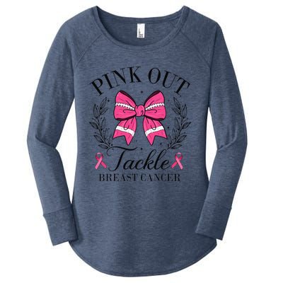 Coquette Bow Football Pin.K Out Tackle Breast Cancer Fight Women's Perfect Tri Tunic Long Sleeve Shirt