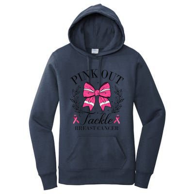 Coquette Bow Football Pin.K Out Tackle Breast Cancer Fight Women's Pullover Hoodie