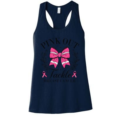 Coquette Bow Football Pin.K Out Tackle Breast Cancer Fight Women's Racerback Tank