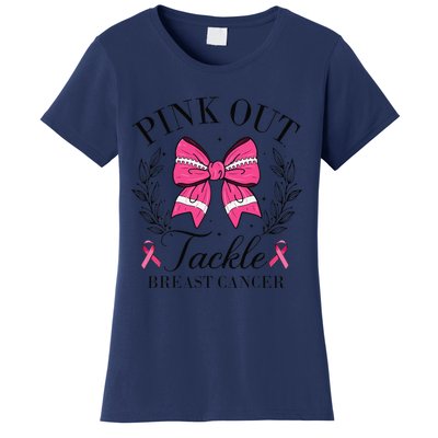 Coquette Bow Football Pin.K Out Tackle Breast Cancer Fight Women's T-Shirt