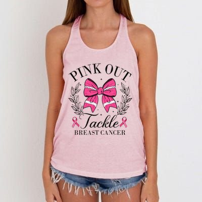 Coquette Bow Football Pin.K Out Tackle Breast Cancer Fight Women's Knotted Racerback Tank