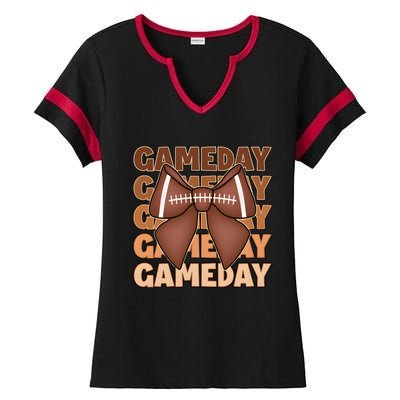 Coqutte Bow Football Game Day Ladies Halftime Notch Neck Tee