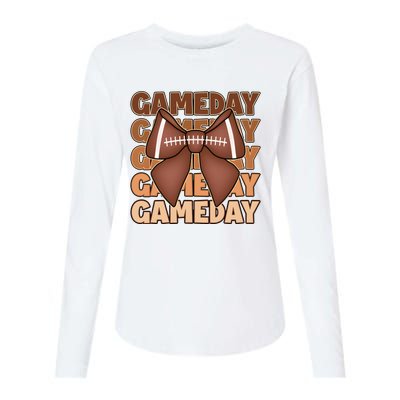 Coqutte Bow Football Game Day Womens Cotton Relaxed Long Sleeve T-Shirt