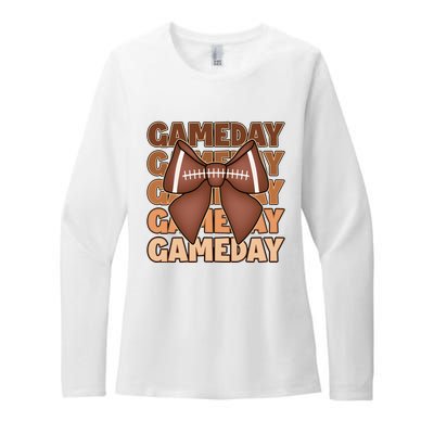 Coqutte Bow Football Game Day Womens CVC Long Sleeve Shirt