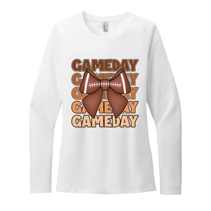 Coqutte Bow Football Game Day Womens CVC Long Sleeve Shirt