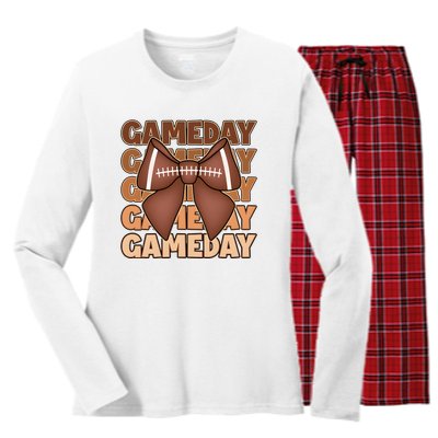 Coqutte Bow Football Game Day Women's Long Sleeve Flannel Pajama Set 