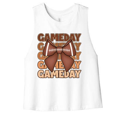 Coqutte Bow Football Game Day Women's Racerback Cropped Tank