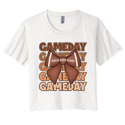 Coqutte Bow Football Game Day Women's Crop Top Tee