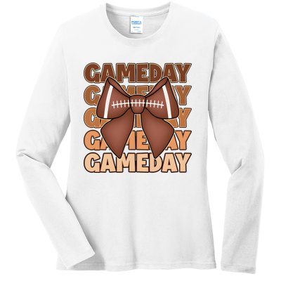 Coqutte Bow Football Game Day Ladies Long Sleeve Shirt