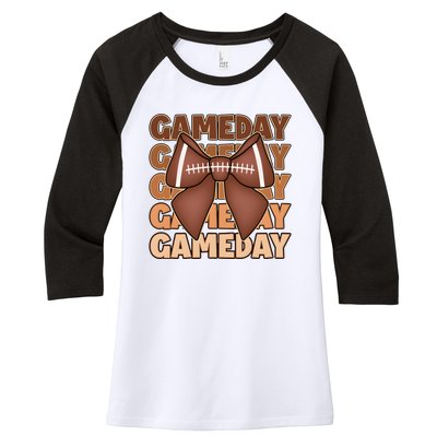 Coqutte Bow Football Game Day Women's Tri-Blend 3/4-Sleeve Raglan Shirt