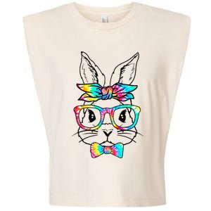 Cute Bunny Face Tie Dye Glasses Headband Easter Day Garment-Dyed Women's Muscle Tee