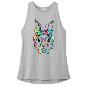 Cute Bunny Face Tie Dye Glasses Headband Easter Day Ladies PosiCharge Tri-Blend Wicking Tank