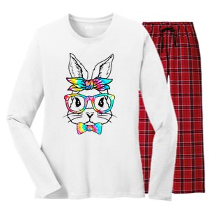 Cute Bunny Face Tie Dye Glasses Headband Easter Day Women's Long Sleeve Flannel Pajama Set 