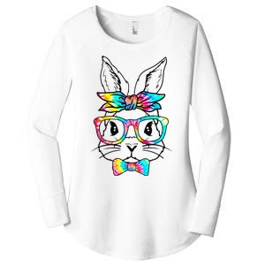 Cute Bunny Face Tie Dye Glasses Headband Easter Day Women's Perfect Tri Tunic Long Sleeve Shirt