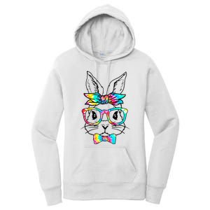 Cute Bunny Face Tie Dye Glasses Headband Easter Day Women's Pullover Hoodie