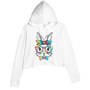 Cute Bunny Face Tie Dye Glasses Headband Easter Day Crop Fleece Hoodie