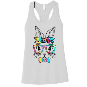 Cute Bunny Face Tie Dye Glasses Headband Easter Day Women's Racerback Tank