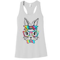 Cute Bunny Face Tie Dye Glasses Headband Easter Day Women's Racerback Tank